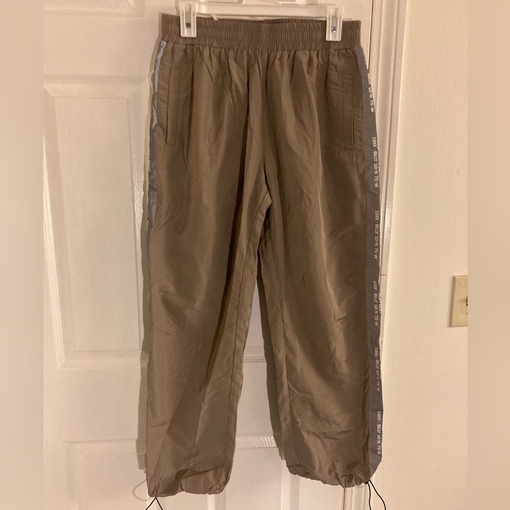 Tan Windbreaker Wide Leg Reflective Parachute Pants Drawstring NWOT